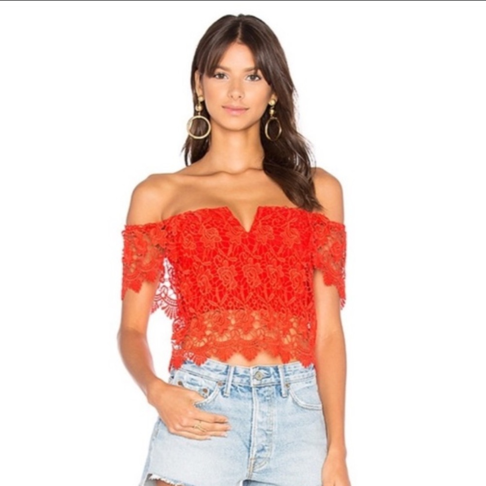 Yumi Kim Hot Stuff Crop Top Vibrant Red Lace Size  Medium